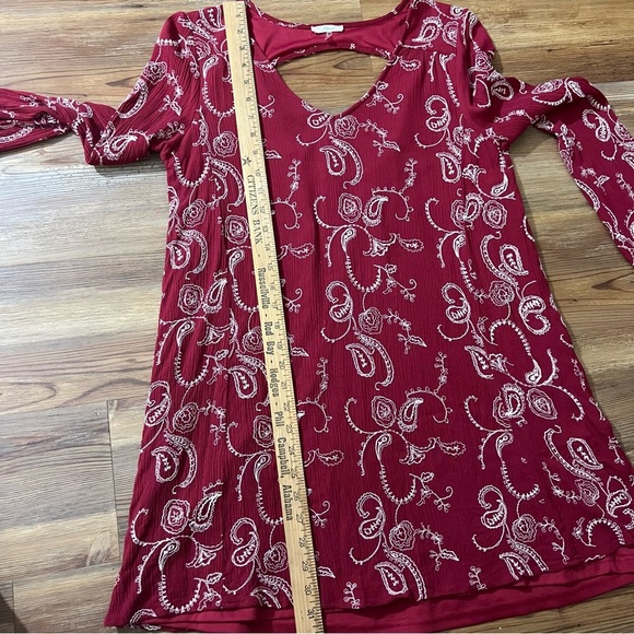 Soprano A-line dress, lined, embroidered, size XL, dark red with white,pre-owned - Picture 4 of 10